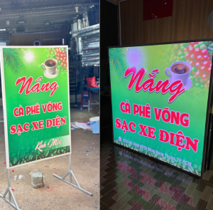 Thi công bảng hiệu hộp đèn cho cà phê võng