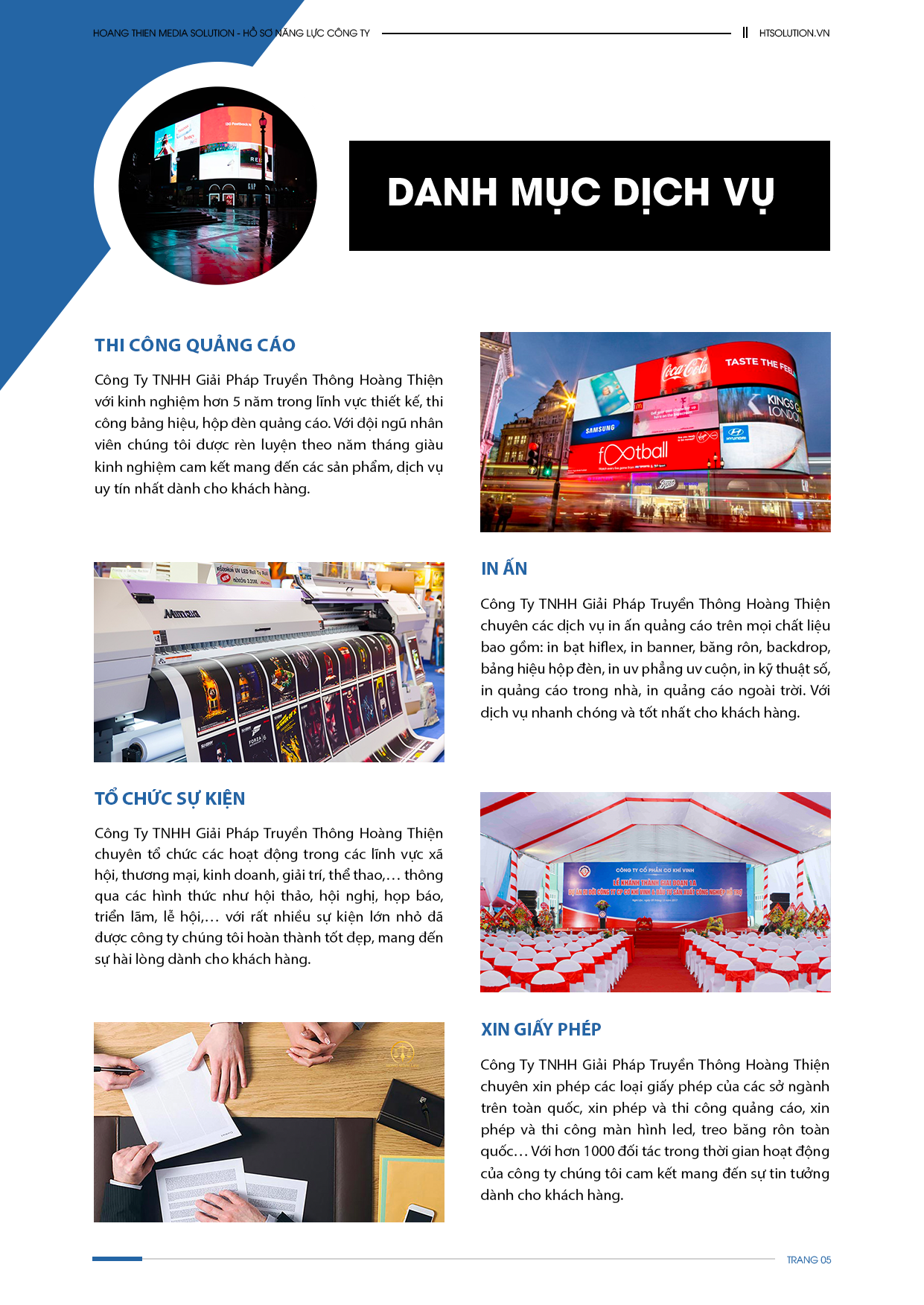 danh mục các dịch vụ tại hoàng thiện