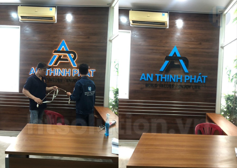 bộ chữ inox sơn đèn sáng chân gỗ mdf